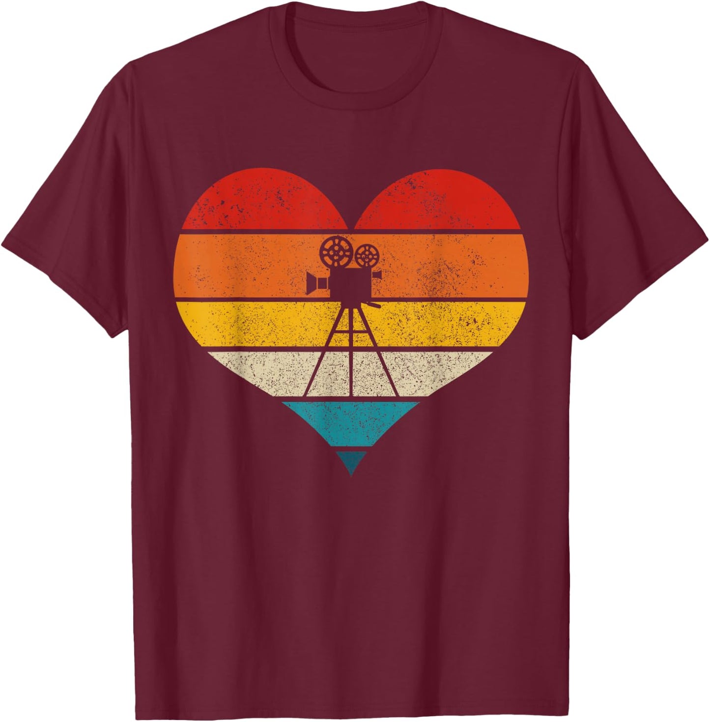 Film Director Filmmaker Camera Vintage Heart Gift T-Shirt - T-Shirt | Maroon