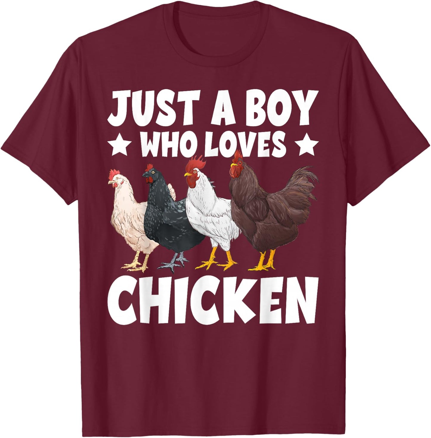 Just A Boy Who Loves Chickens Farm Lover Cute Chicken Buffs T-Shirt - T-Shirt | Maroon