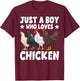 Just A Boy Who Loves Chickens Farm Lover Cute Chicken Buffs T-Shirt - T-Shirt | Maroon