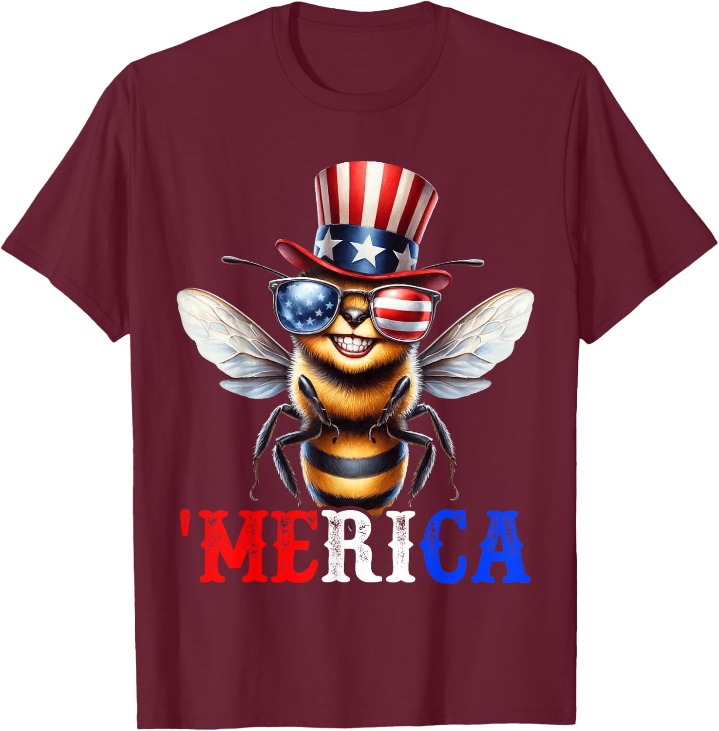 Merica Bee Patriotic 4th of July Beekeeper Funny Men Women T-Shirt - T-Shirt | Maroon