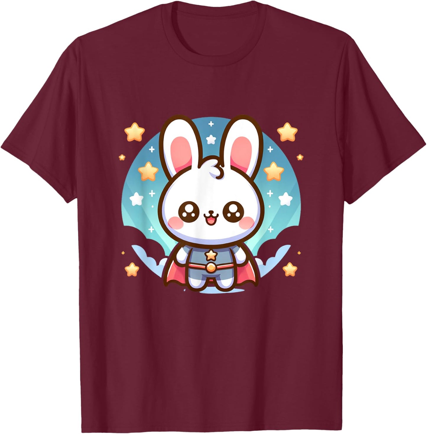 Cute Fluffy Super Hero Bunny Superhero Rabbit T-Shirt - T-Shirt | Maroon