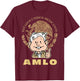 AMLO President With Mexican Escudo Nacional Amlito Cartoon T-Shirt - T-Shirt | Maroon