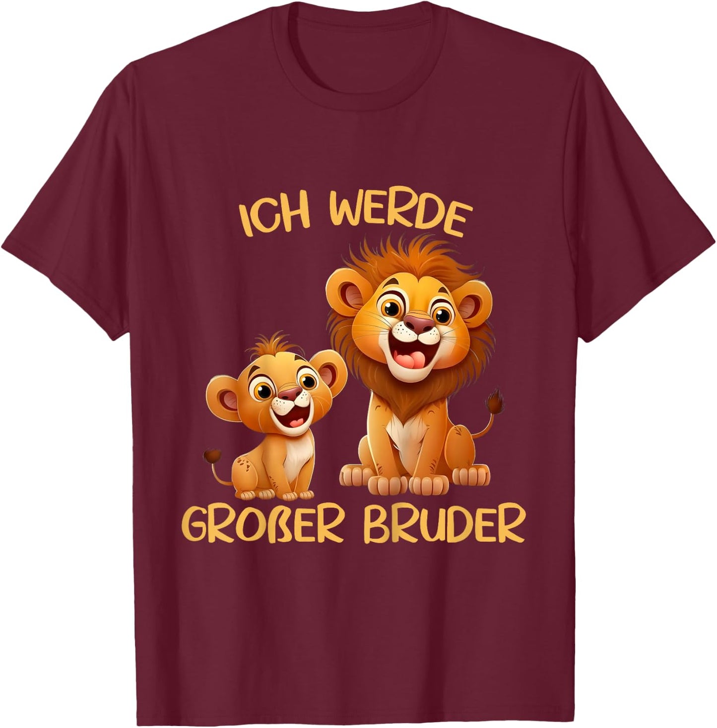 Children's with German Text "Ich werde großer Bruder zwei Löwen Baby" [German Language, black T-Shirt - T-Shirt | Maroon