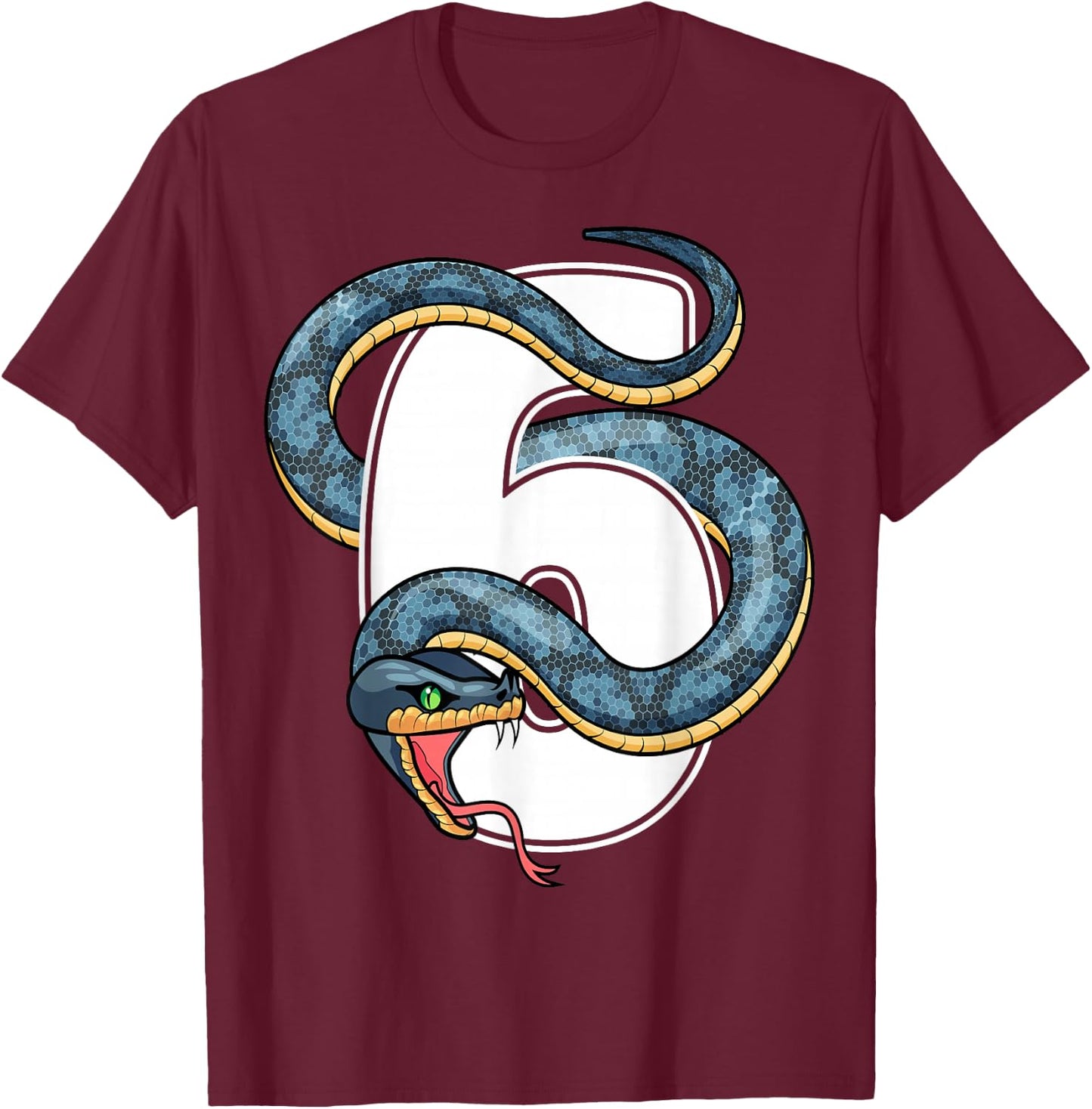6th Birthday Snake Lover Six 6 Year Old Birthday Boy Girl T-Shirt - T-Shirt | Maroon