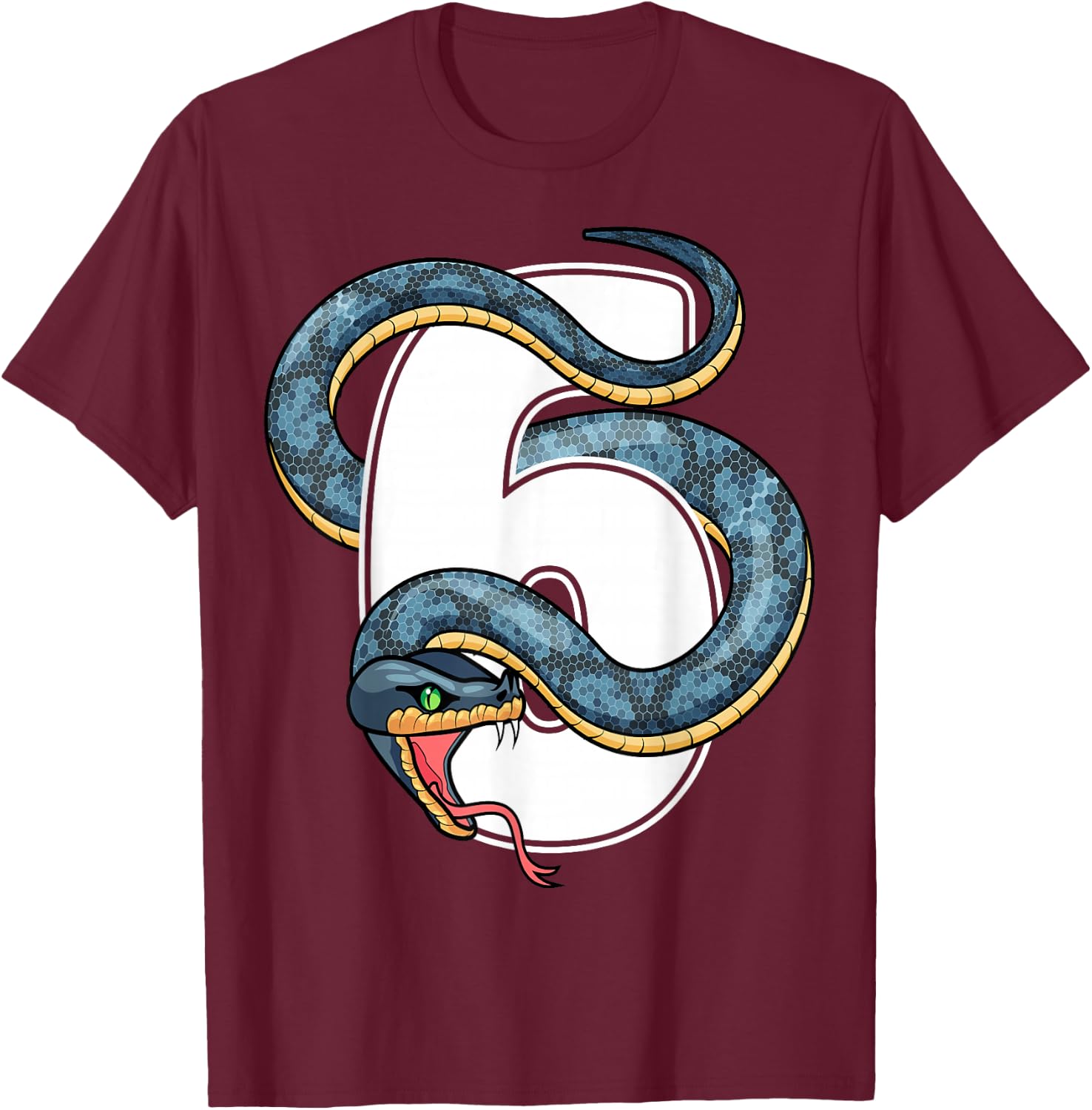 6th Birthday Snake Lover Six 6 Year Old Birthday Boy Girl T-Shirt - T-Shirt | Maroon