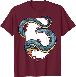 6th Birthday Snake Lover Six 6 Year Old Birthday Boy Girl T-Shirt - T-Shirt | Maroon