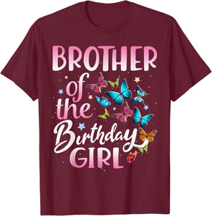 Brother of The Birthday Girl Butterfly Party Matching Family T-Shirt - T-Shirt | Maroon
