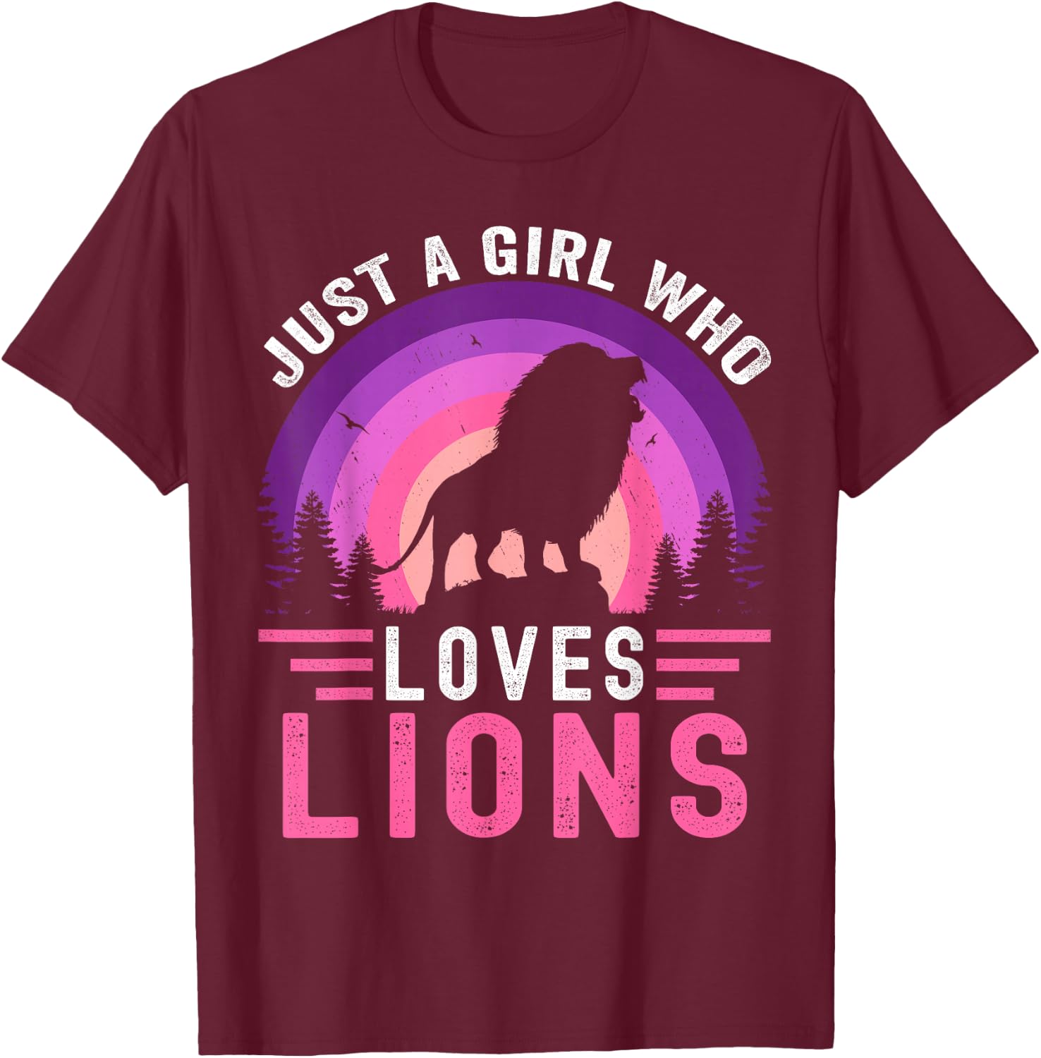 Just A Girl Who Loves Lions Retro Vintage Lion T-Shirt - T-Shirt | Maroon
