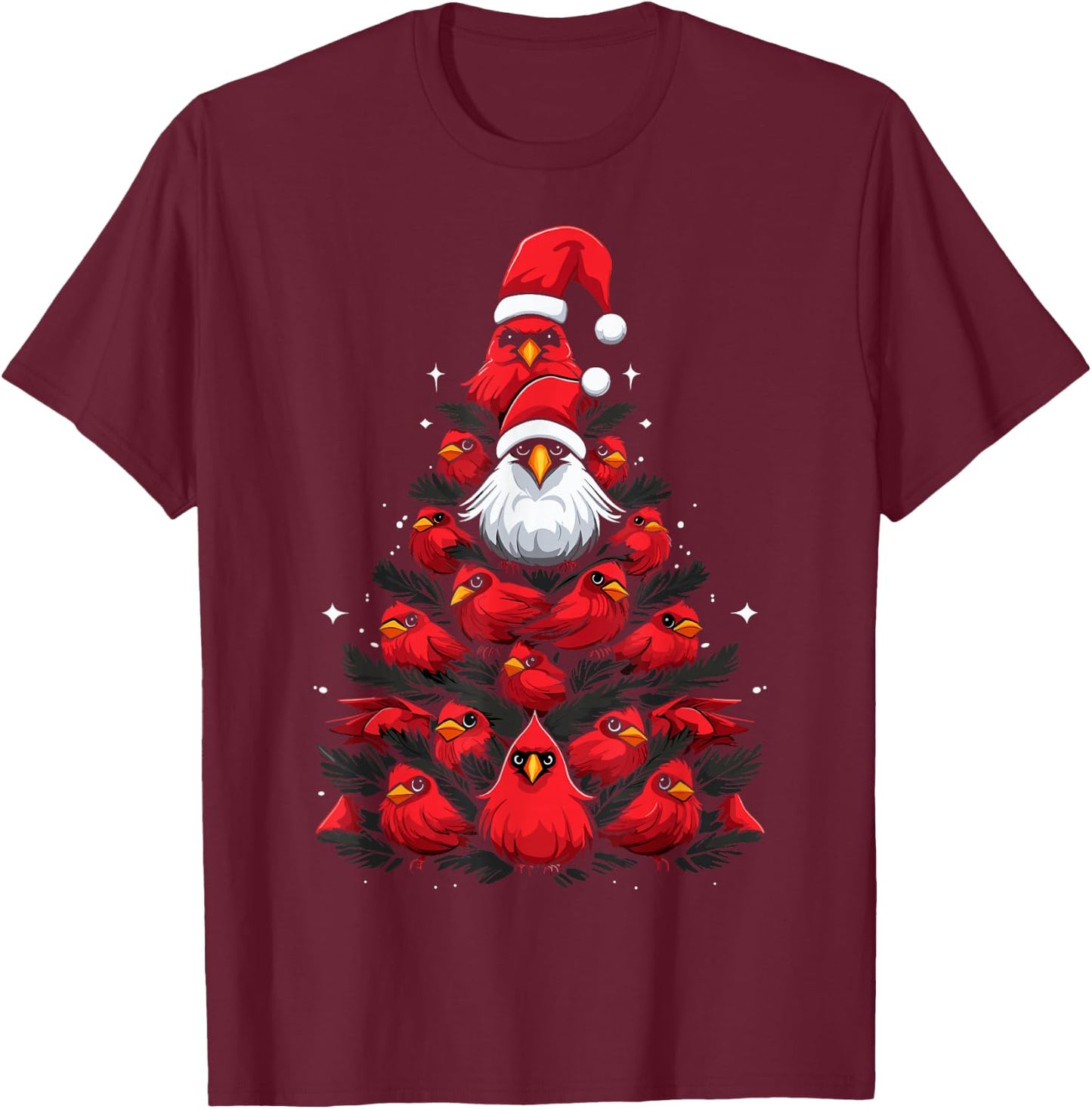 Cardinals Bird Christmas Tree Funny Cardinals Xmas T-Shirt - T-Shirt | Maroon