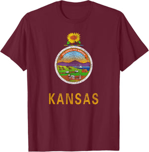 State of Kansas Flag The Sunflower State City Topeka Pride T-Shirt - T-Shirt | Maroon