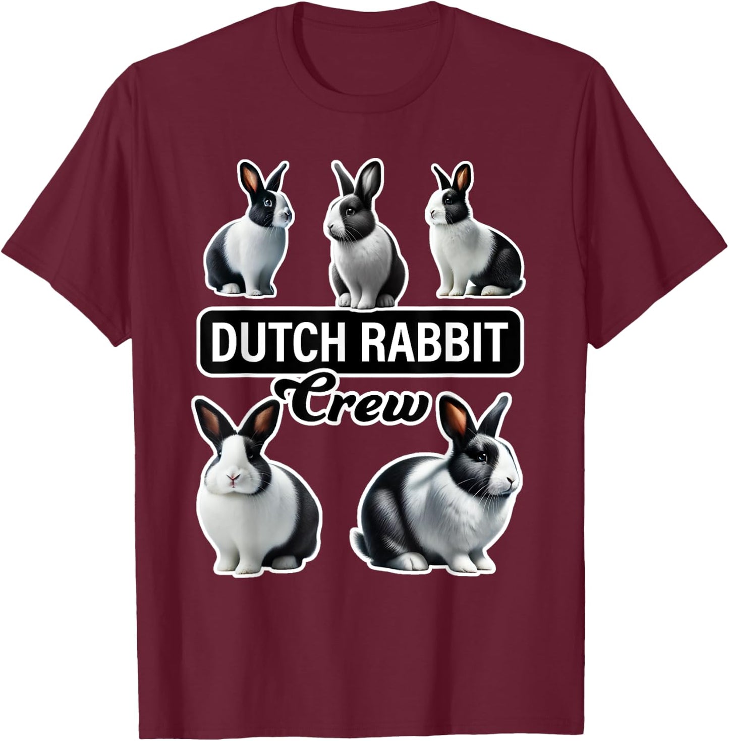 Dutch Rabbit Crew Funny Bunny T-Shirt - T-Shirt | Maroon