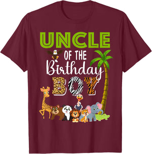 Uncle of The Birthday Boy Wild Zoo Theme Safari Party T-Shirt - T-Shirt | Maroon