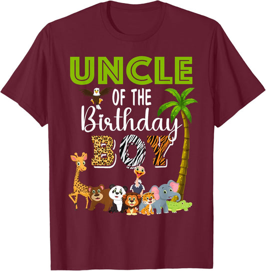 Uncle of The Birthday Boy Wild Zoo Theme Safari Party T-Shirt - T-Shirt | Maroon