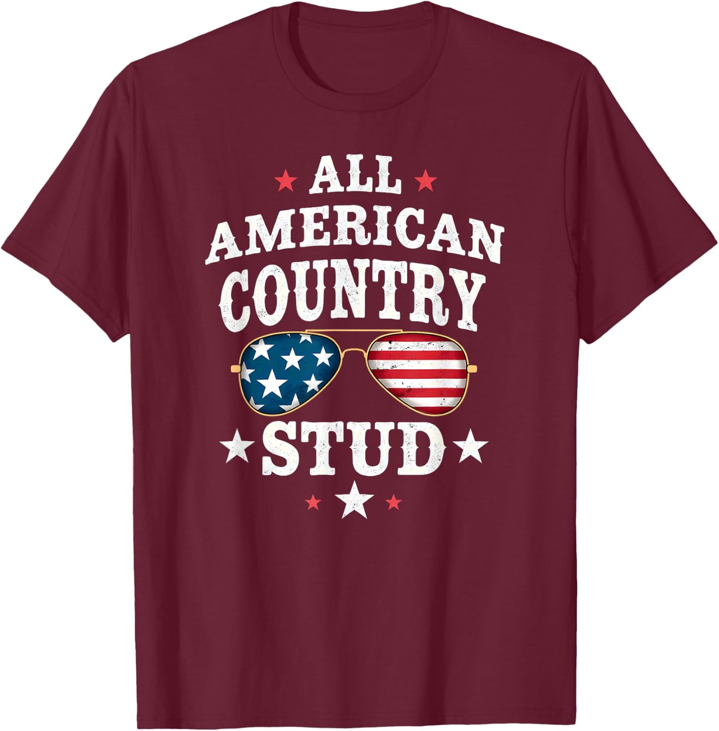 All American Country Stud Cowboy Rodeo T-Shirt - T-Shirt | Maroon