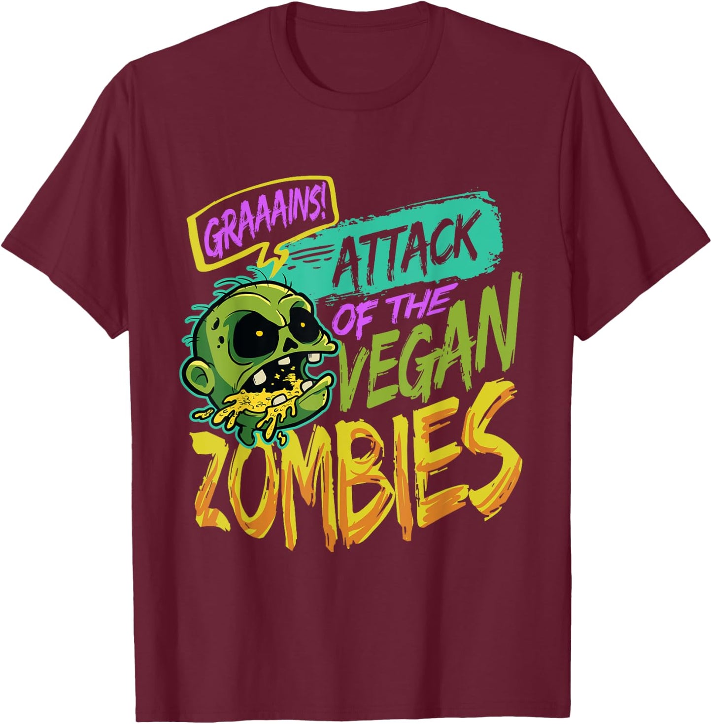 Attack Of The Vegan Zombies Vegetarian Halloween T-Shirt - T-Shirt | Maroon