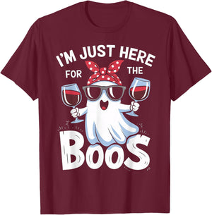 Funny Halloween Ghost Design – I’m Just Here for the Boos T-Shirt - T-Shirt | Maroon