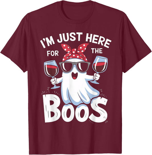 Funny Halloween Ghost Design – I’m Just Here for the Boos T-Shirt - T-Shirt | Maroon