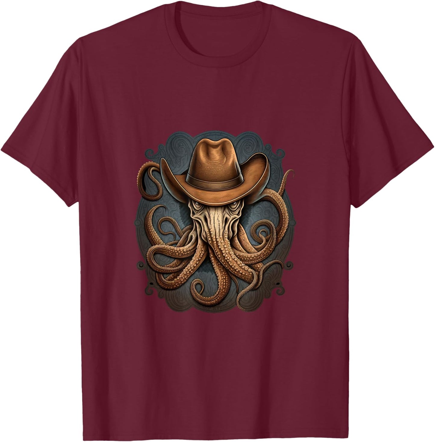 Octopus Cowboy Hat Kraken Sea Creatures T-Shirt - T-Shirt | Maroon