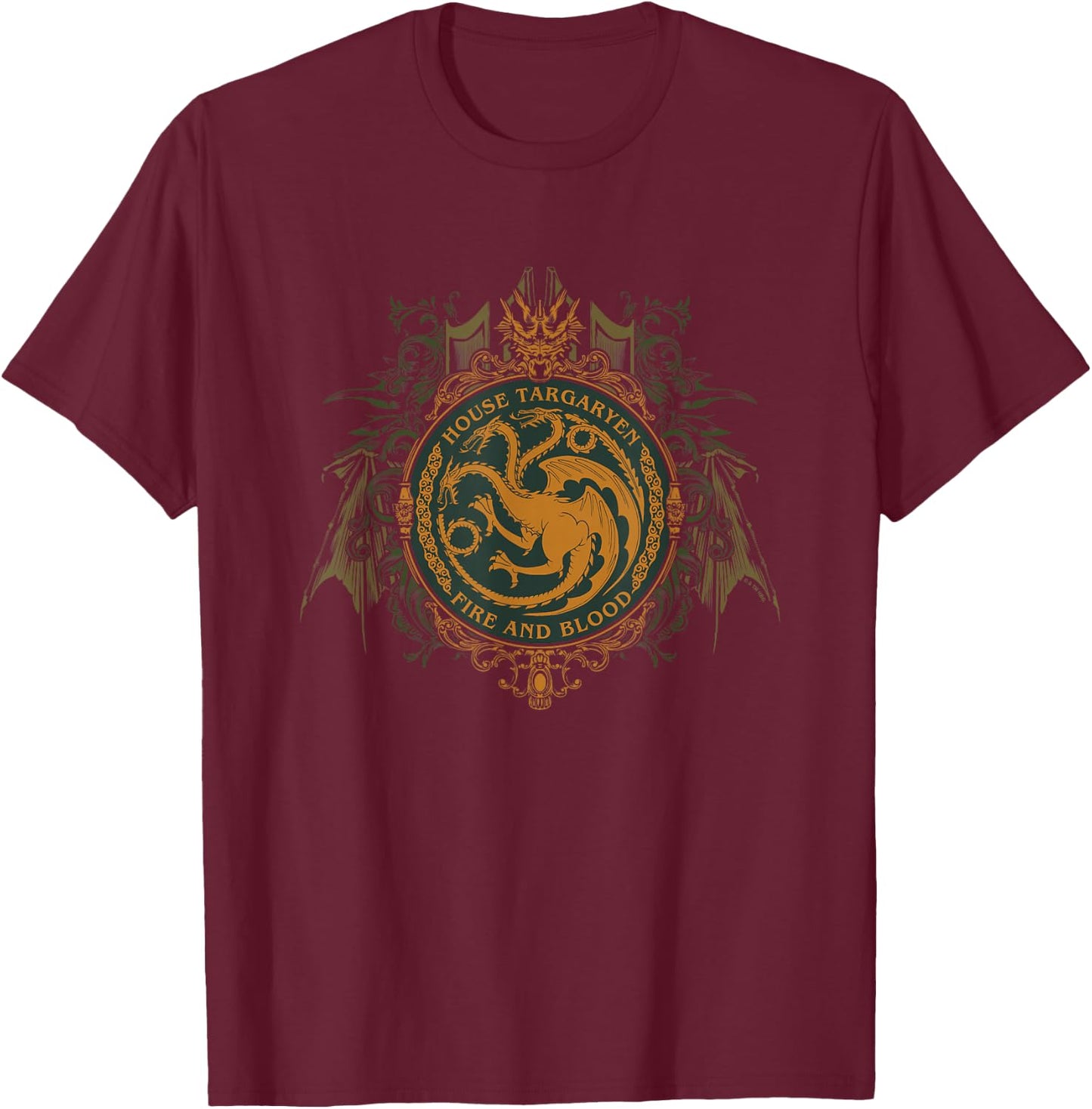 Game Of Thrones Iconic House Targaryen Fire & Blood Big Logo T-Shirt - T-Shirt | Maroon