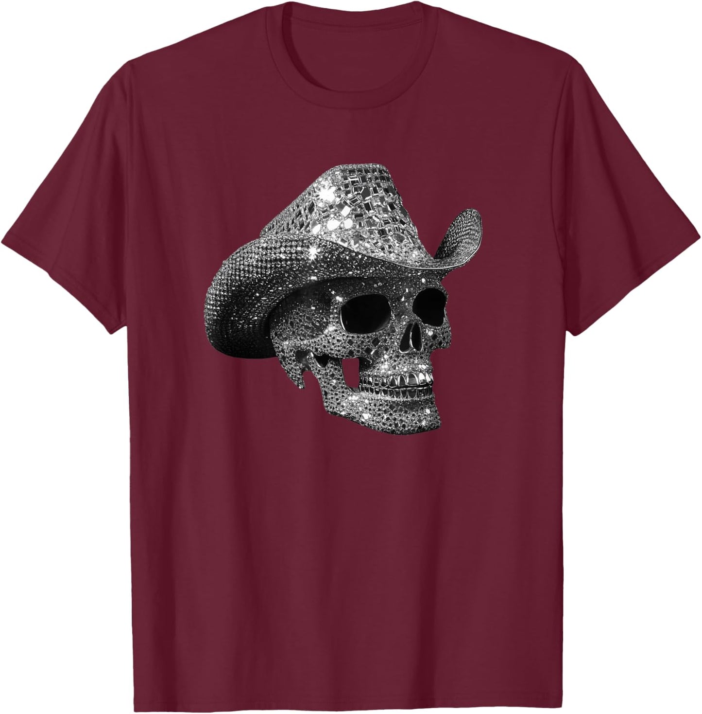 Diamond Skull with Cowboy Hat , black T-Shirt - T-Shirt | Maroon