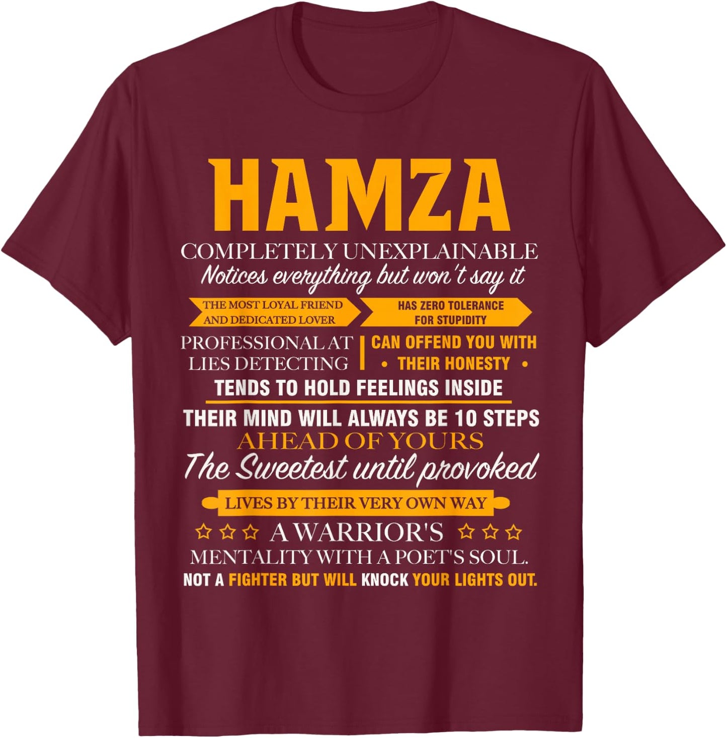 Hamza completely unexplainable name shirt Front Print 1kana T-Shirt - T-Shirt | Maroon