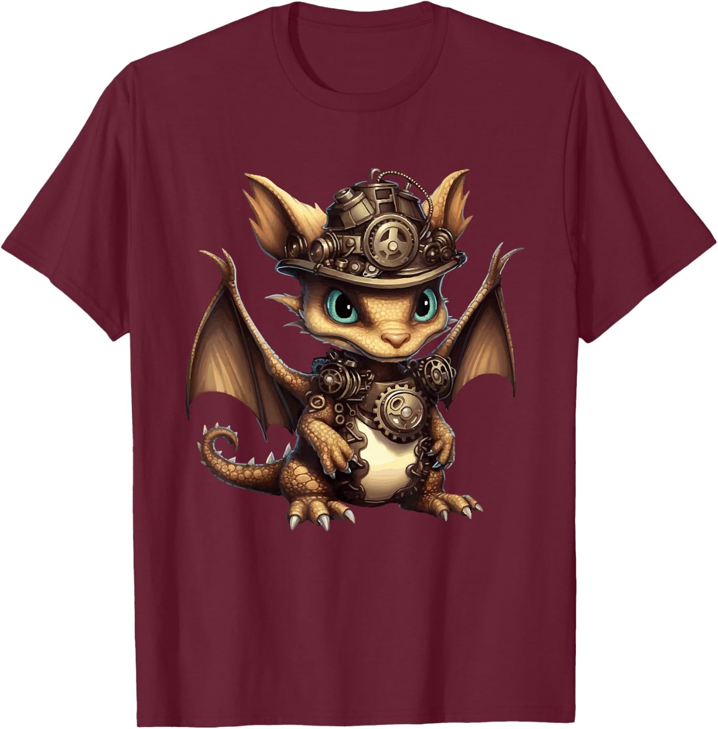 Steampunk Dragon Gears Graphic Design Artwork Fantasy T-Shirt - T-Shirt | Maroon