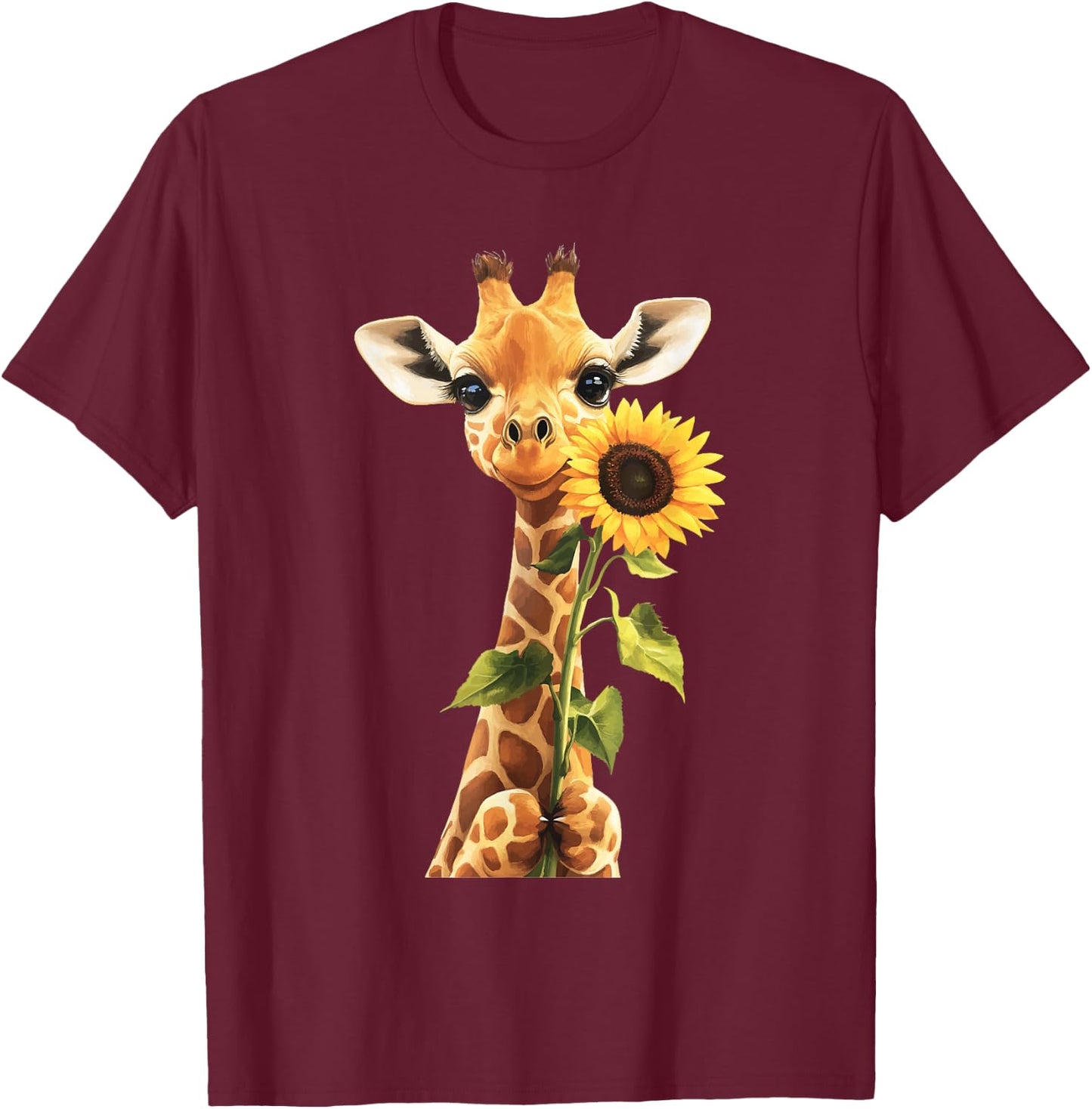 Giraffe Sunflower T-Shirt - T-Shirt | Maroon