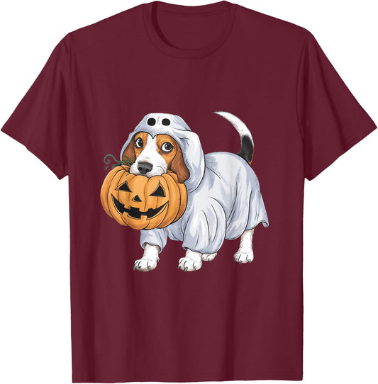 Beagle Ghost Dog Halloween T-Shirt - T-Shirt | Maroon
