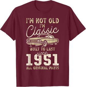 Born In 1951, 74th Birthday, Collectible Car T-Shirt - T-Shirt | Maroon