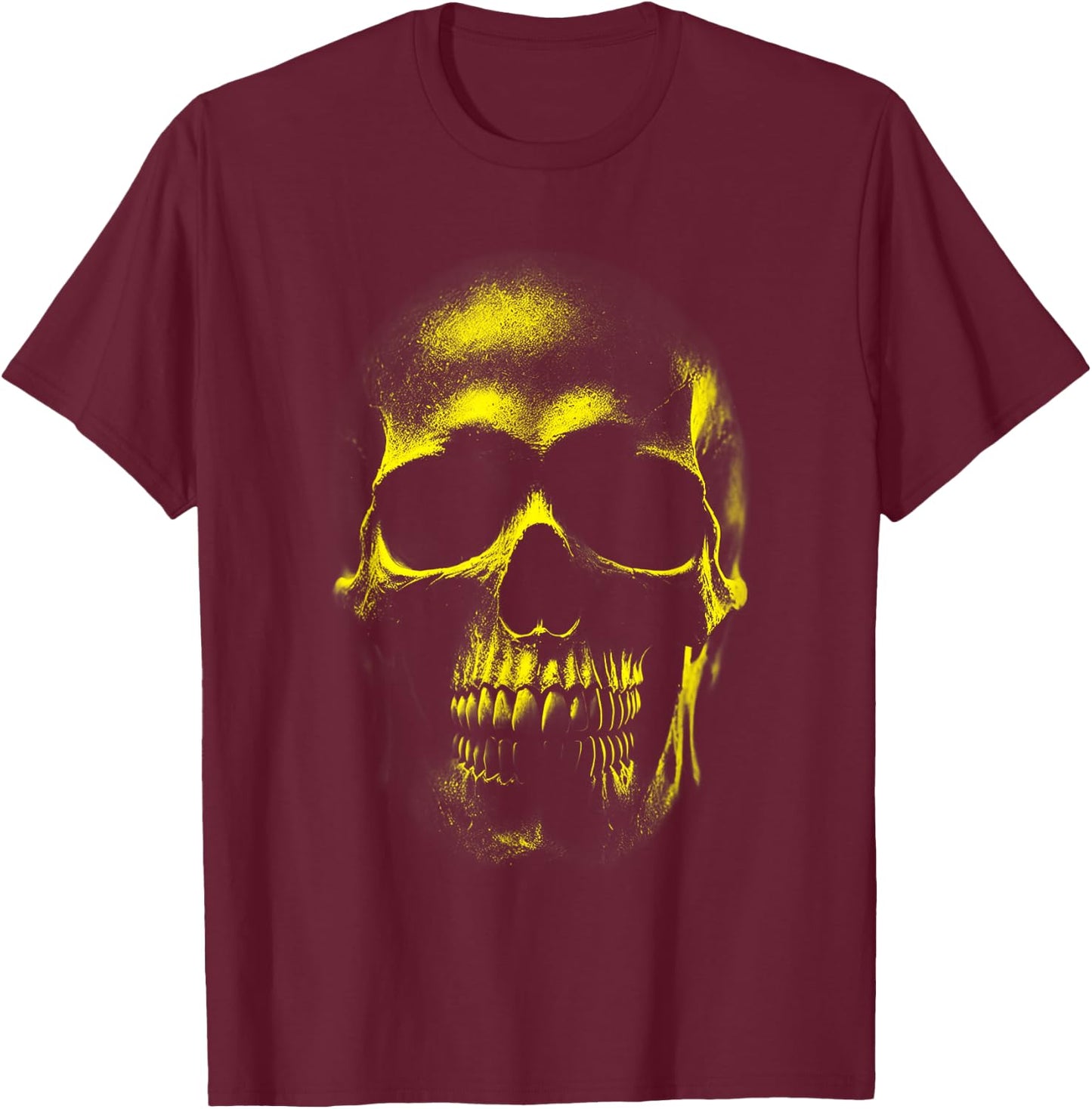 Yellow Skull Skull Head T-Shirt - T-Shirt | Maroon