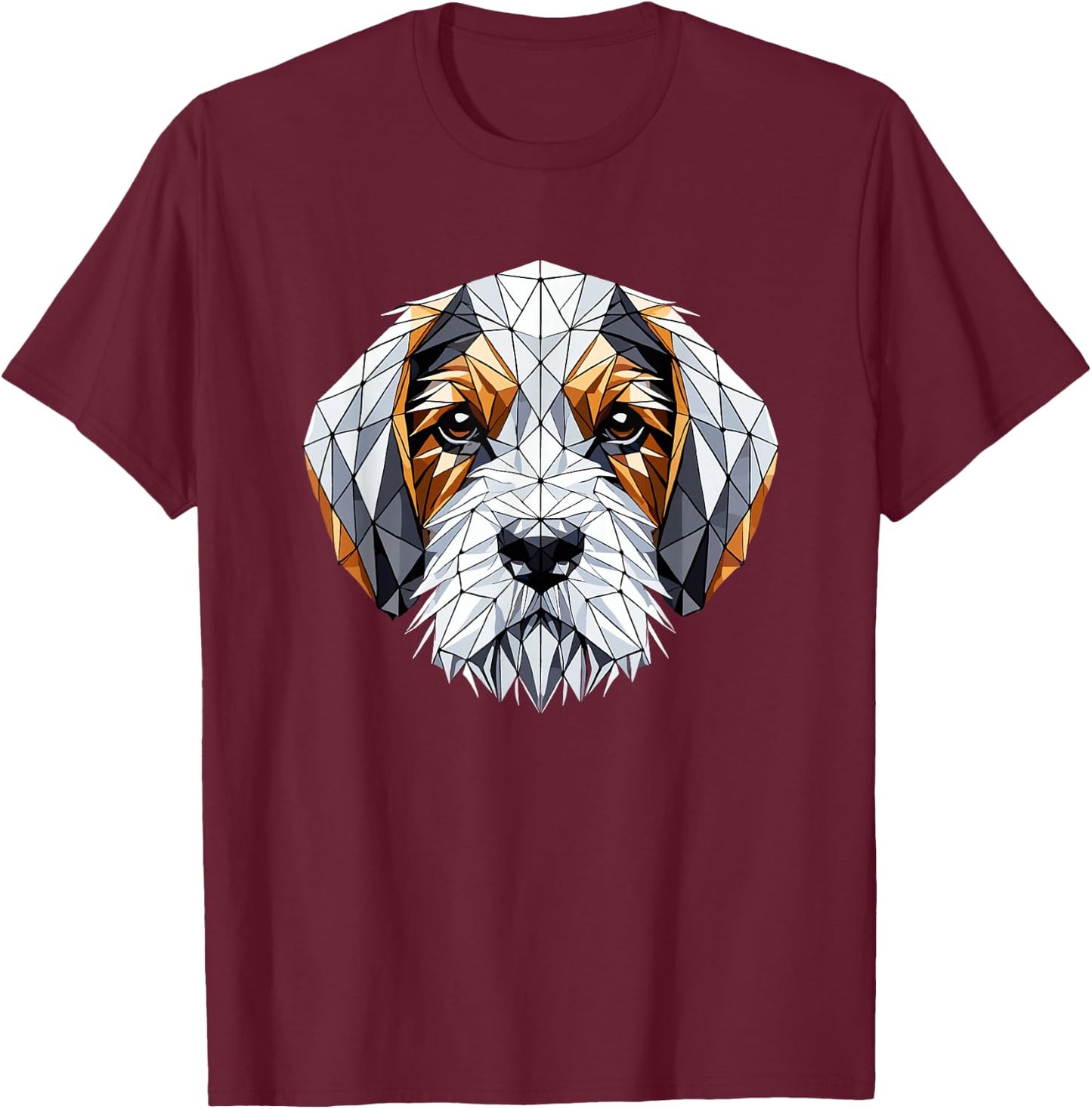 Geometric Art Petit Basset Griffon Vendéen PBGV T-Shirt - T-Shirt | Maroon