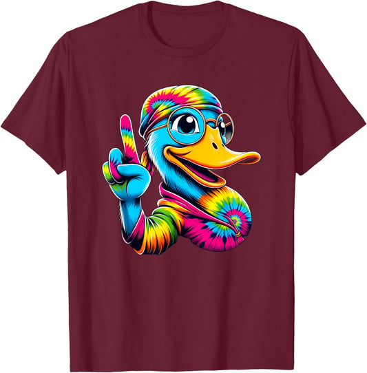 Peace Sign Tie Dye Duck T-Shirt - T-Shirt | Maroon
