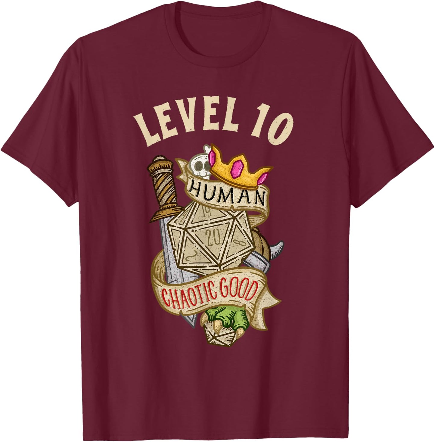 Level 10 Human Chaotic Good RPG Gamer Boys Kids T-Shirt - T-Shirt | Maroon
