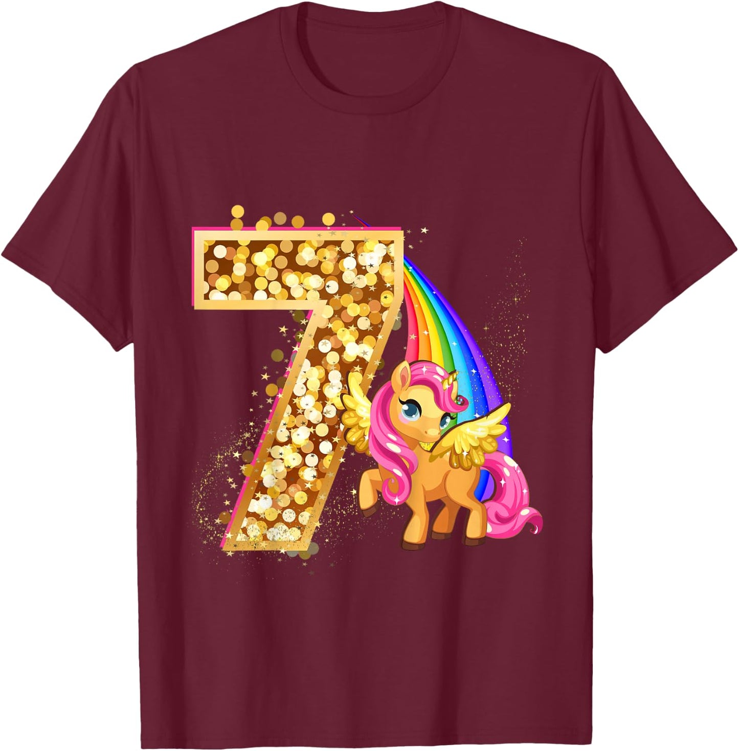 "Ich Bin 7" süßes Einhorn Geburtstag für Mädchen T-Shirt - T-Shirt | Maroon