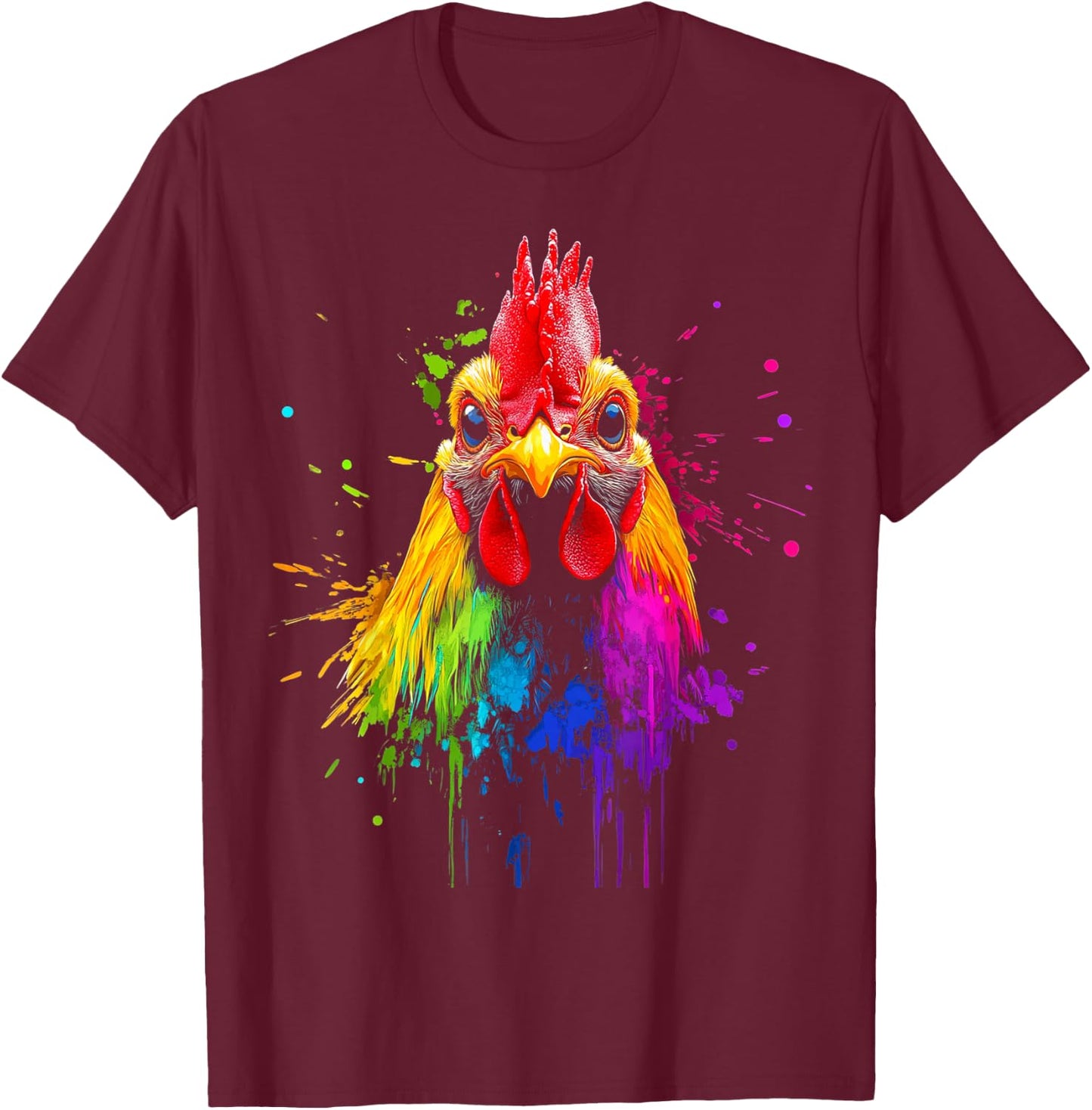 Design With A Rooster On It Rainbow Rooster On A T-Shirt - T-Shirt | Maroon