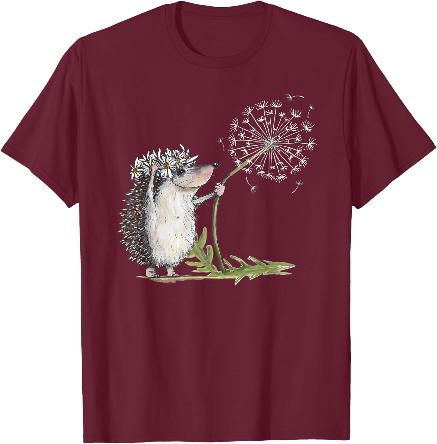 Hedgehog with Dandelion , black T-Shirt - T-Shirt | Maroon