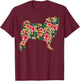 Pug Flower Funny Dog Silhouette Floral Gifts Women Men T-Shirt - T-Shirt | Maroon