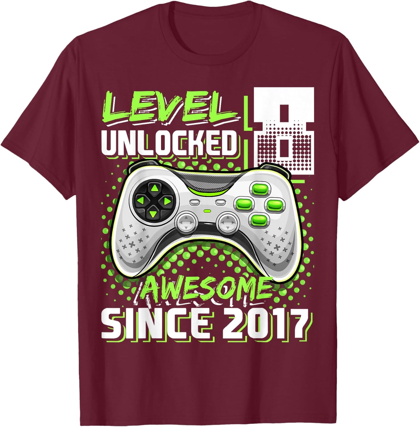 8th Birthday Boy Level 8 Gamer 8 Year Video Game Party T-Shirt - T-Shirt | Maroon
