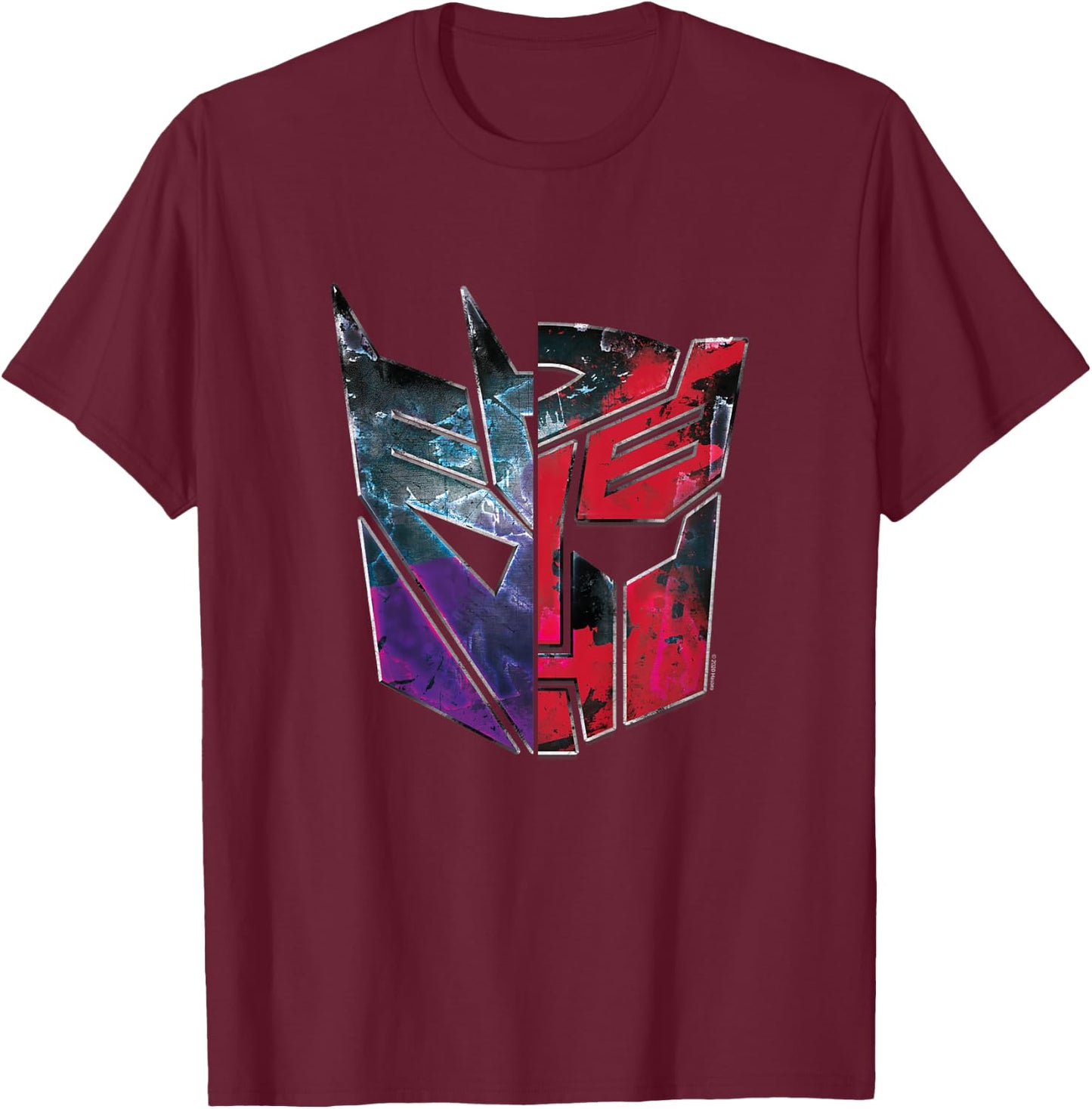 Kinder Transformers Autobot Decepticon Split Face Faded Logo T-Shirt - T-Shirt | Maroon