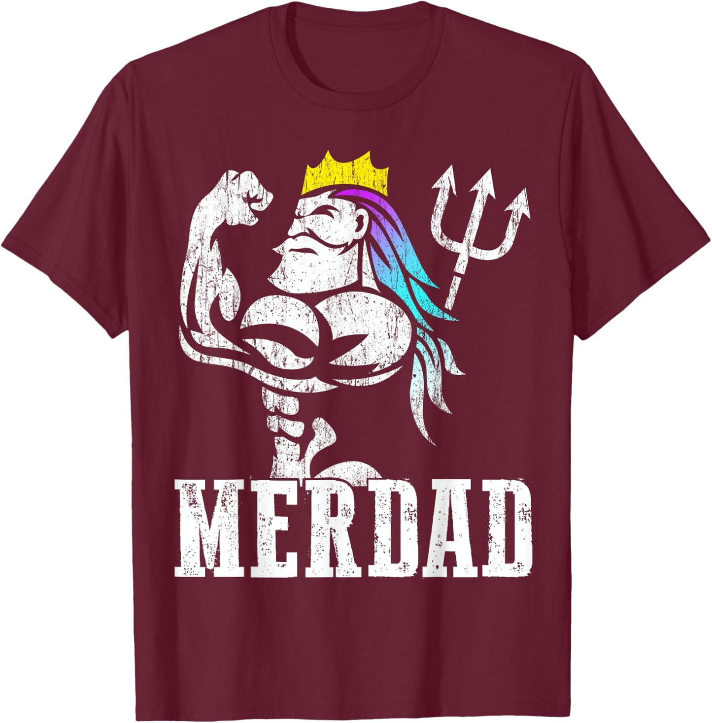 Merdad Papa Mermaid Workout Weightlift New Mer Dad Daughter T-Shirt - T-Shirt | Maroon