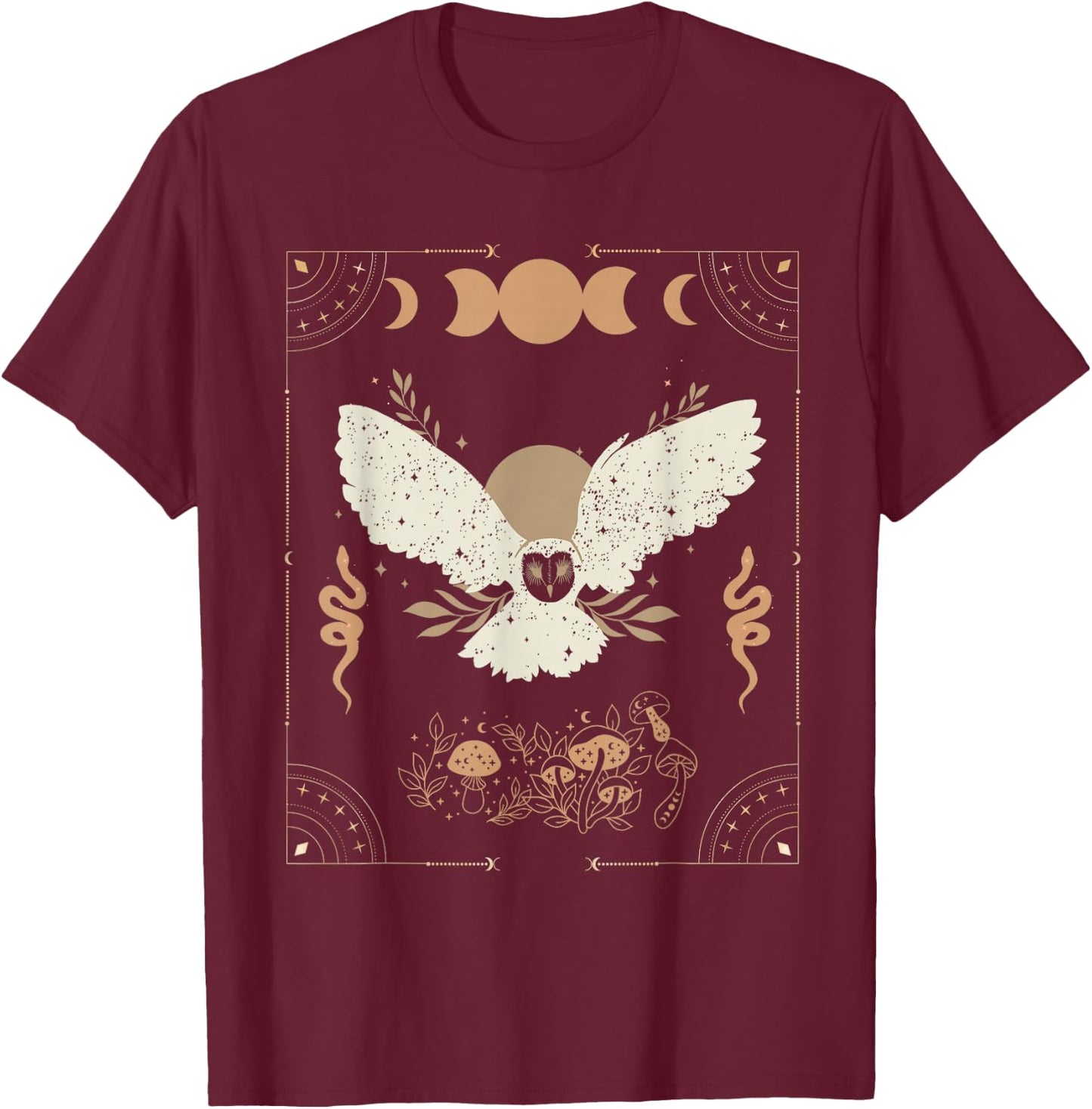 Dark Academia Aesthetic Celestial Boho Tarot Witchy Owl T-Shirt - T-Shirt | Maroon