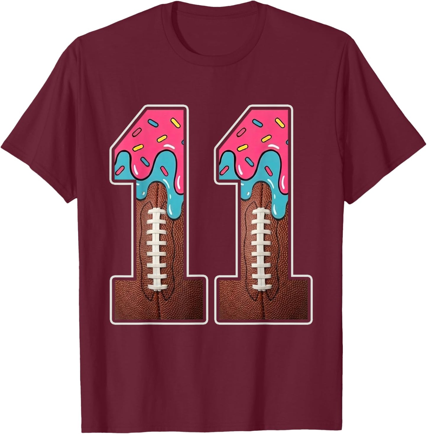 11th Birthday Boy American Football Ice Cream Drip 11 Year T-Shirt - T-Shirt | Maroon