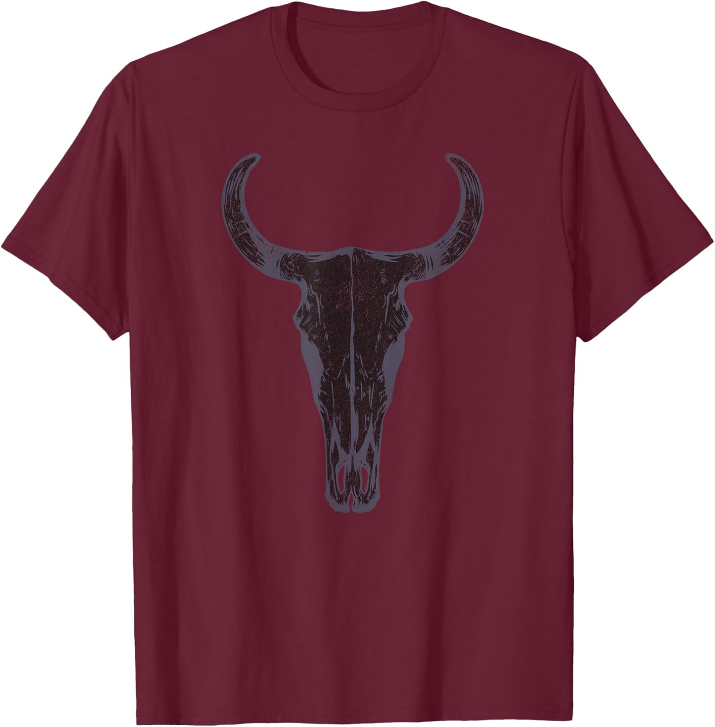 Boho Cow Skull, Western Steer Skull Cowgirl Rancher T-Shirt - T-Shirt | Maroon