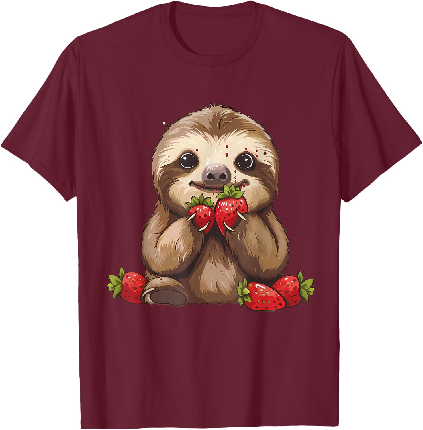 Strawberry Sloth Drawing Artwork Strawberries Cute Sloth T-Shirt - T-Shirt | Maroon