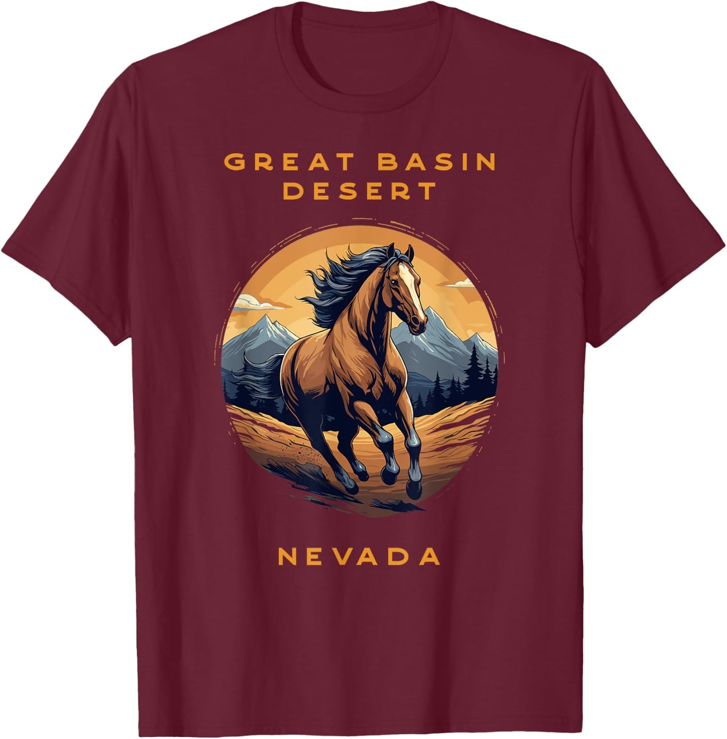 Great Basin Desert Nevada Wild Mustang Horse T-Shirt - T-Shirt | Maroon