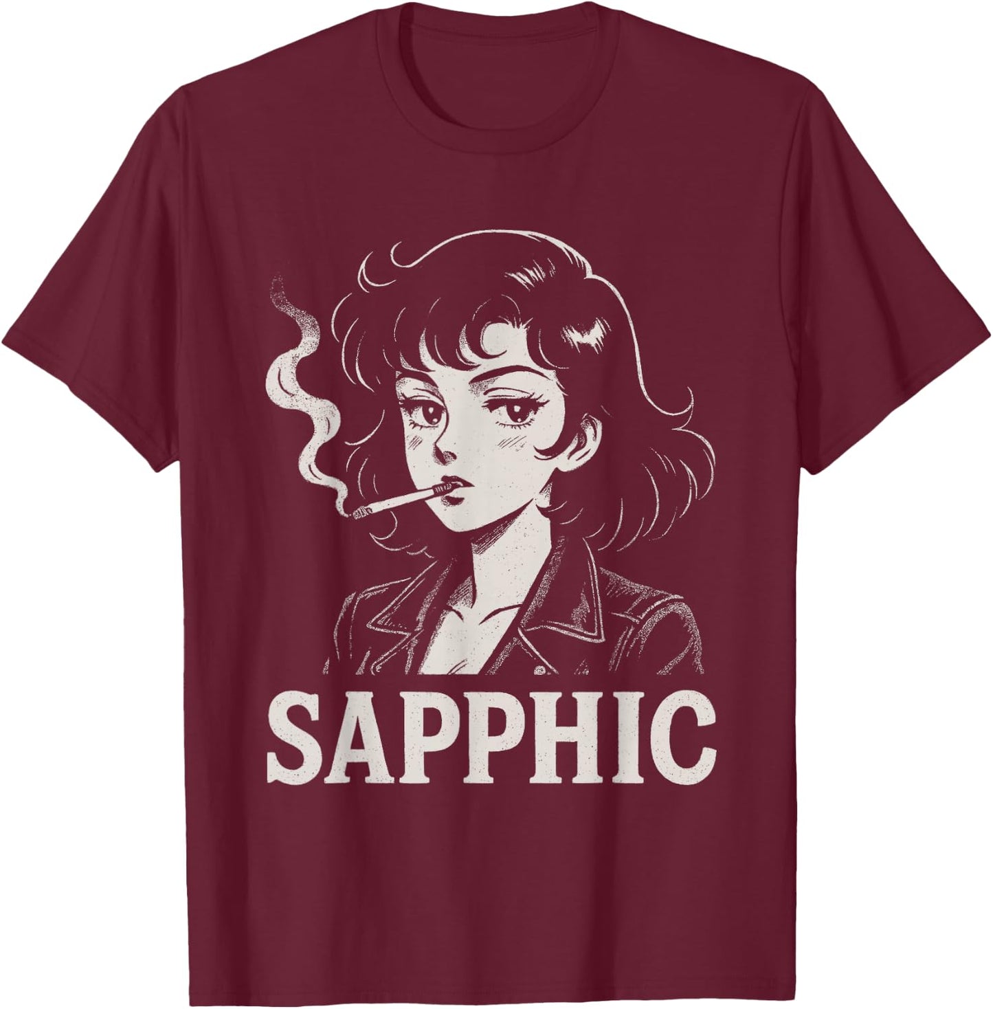 Sapphic Retro Anime Lesbian Aesthetic Funny T-Shirt - T-Shirt | Maroon