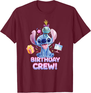 Disney Lilo & Stitch with Scrump Big Shiny Birthday Crew , black T-Shirt - T-Shirt | Maroon