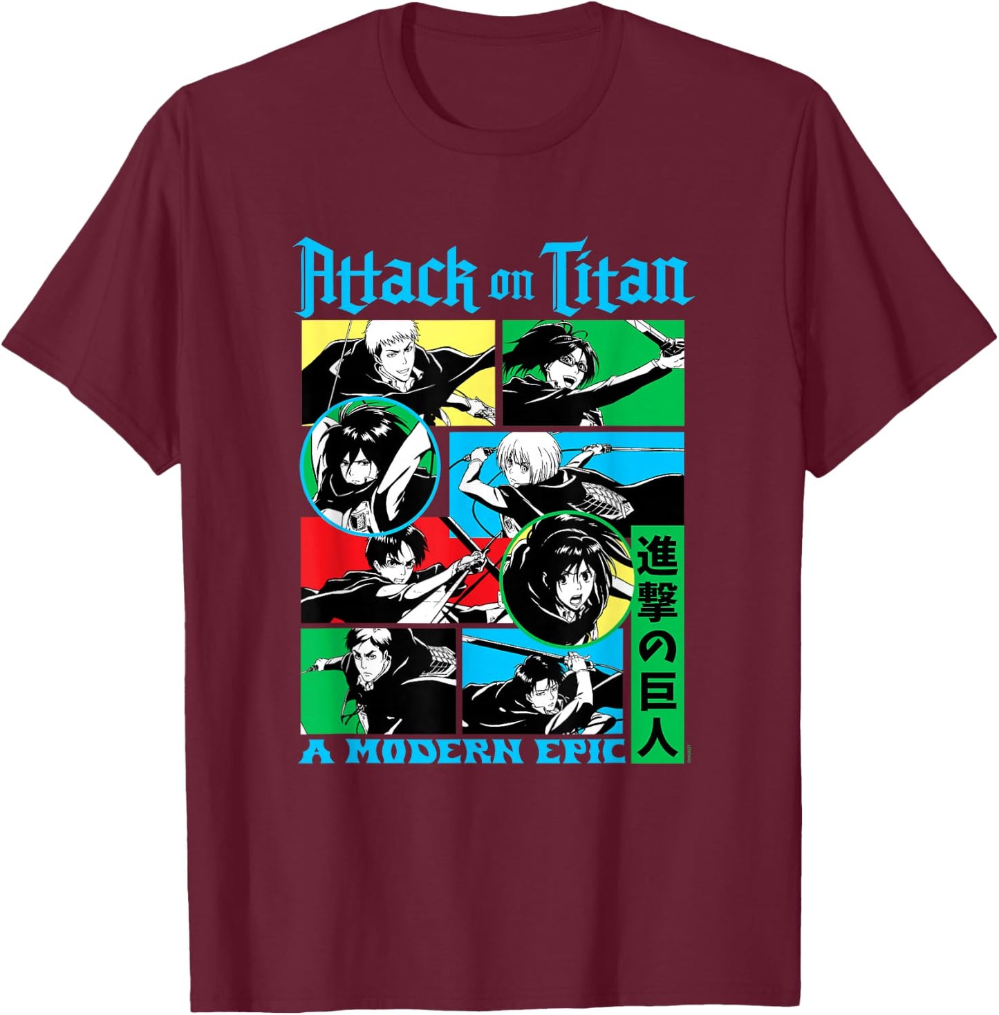 Attack on Titan Character Frame Collage Colorful AOT Anime T-Shirt - T-Shirt | Maroon