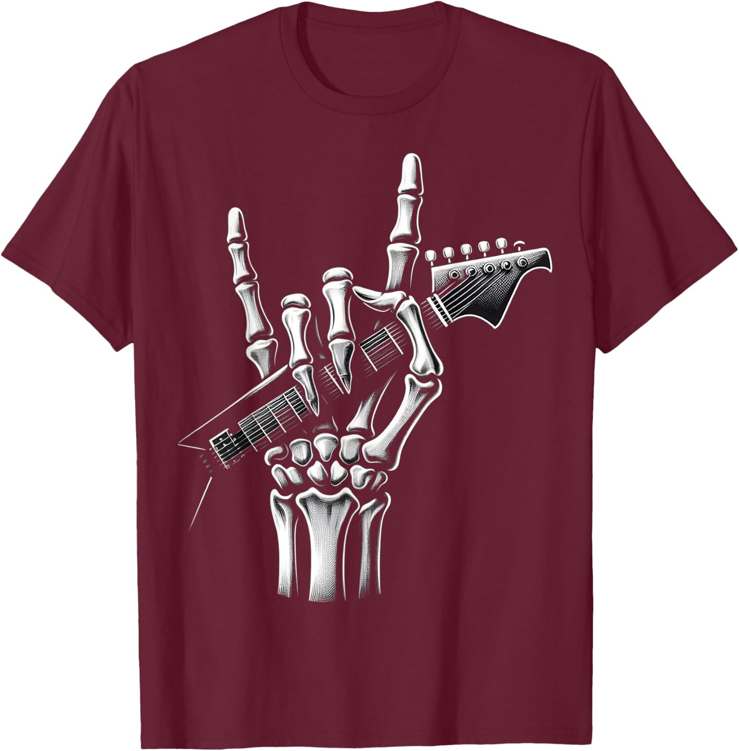 Cool Rock Skeleton Hand Pattern , Black, S T-Shirt - T-Shirt | Maroon