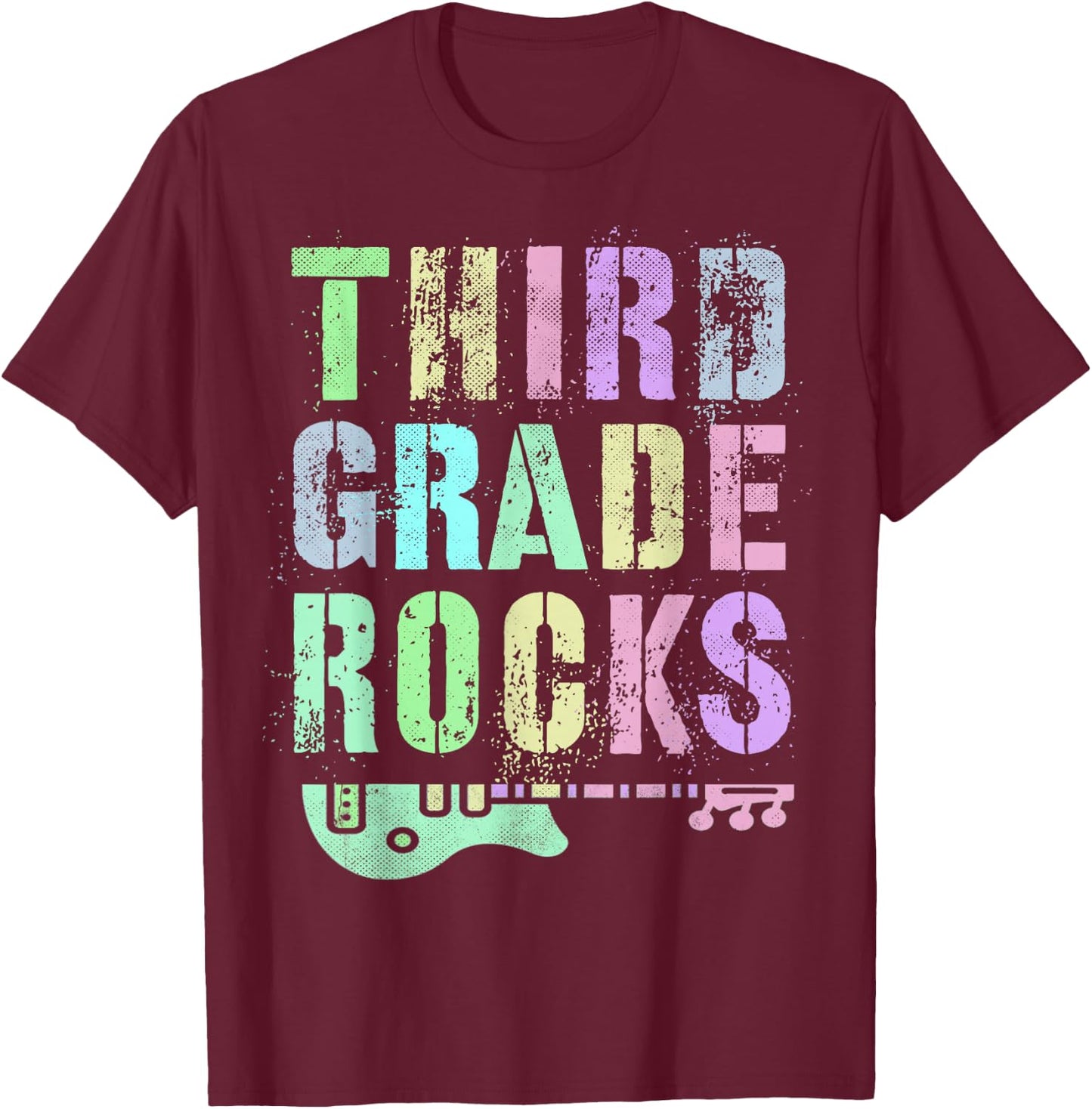 Retro THIRD GRADE ROCKS Student Rockstar Teacher 3rd Grader T-Shirt - T-Shirt | Maroon